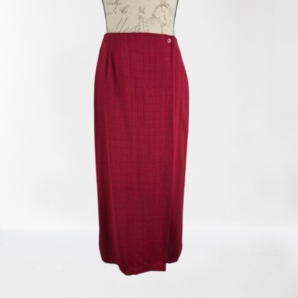 Eileen Fisher Faux Wrap Linen Blend Skirt Deep Red Wmn's 00/XXS